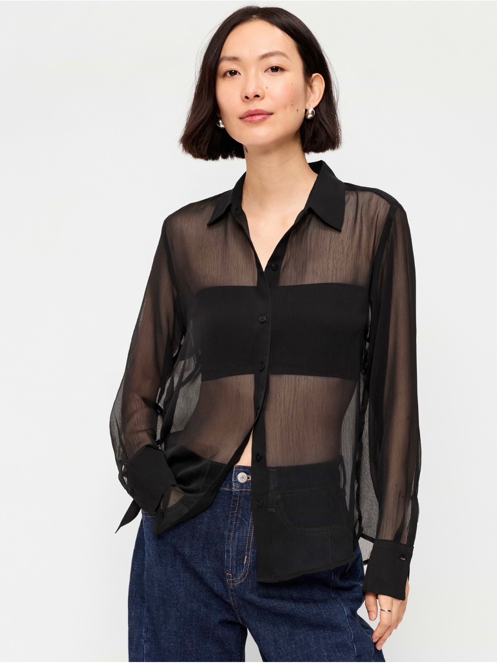 Leopard Print Button-Up Blouse & Black Sheer Shirt Duo -  NWOT